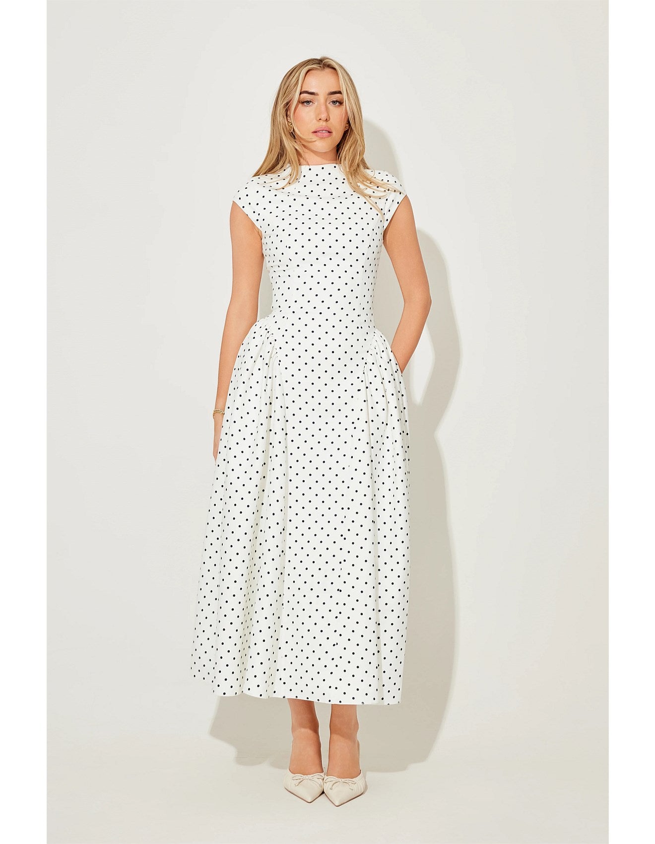 Elowen | Polka Gathered Midi Dress