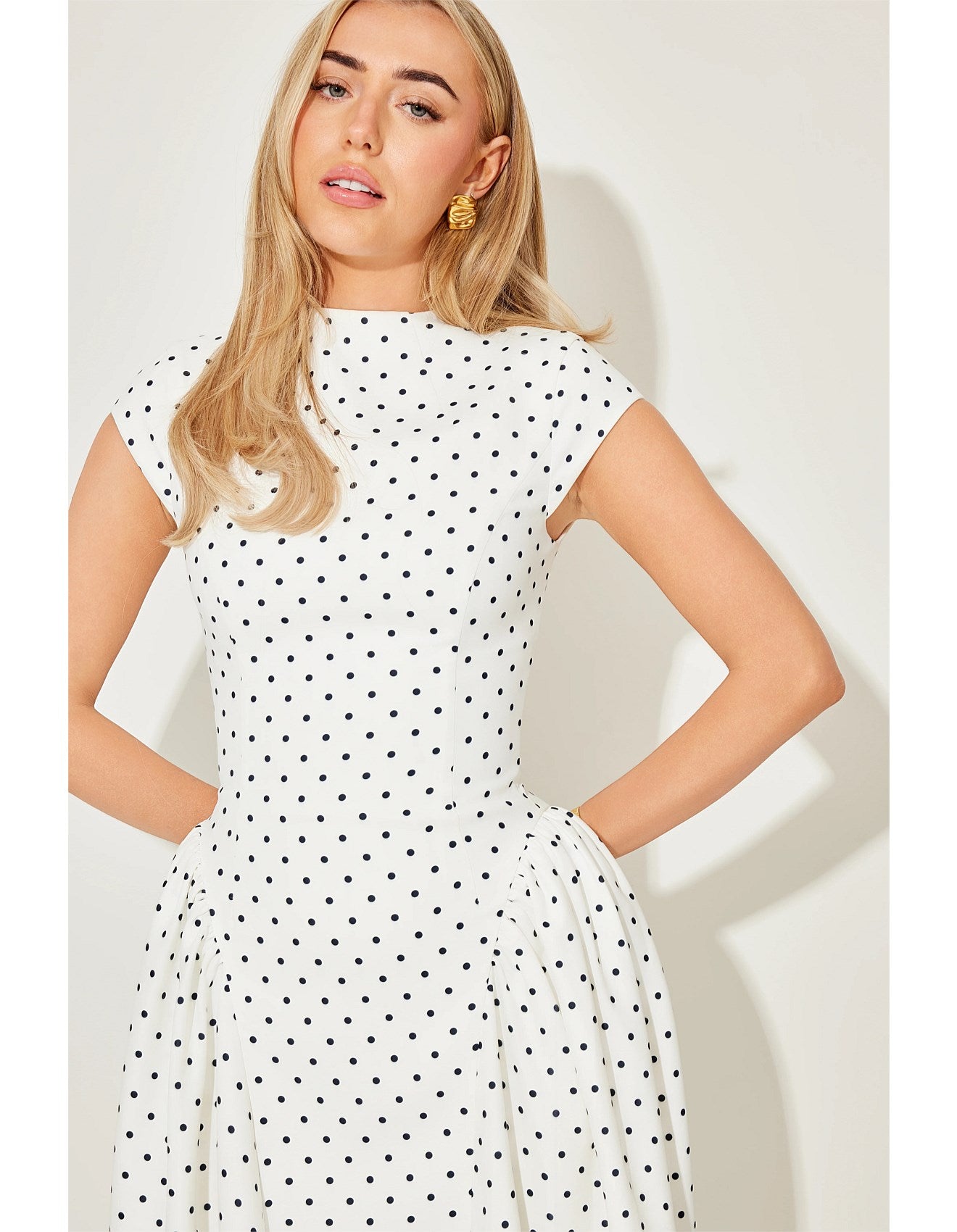 Elowen | Polka Gathered Midi Dress