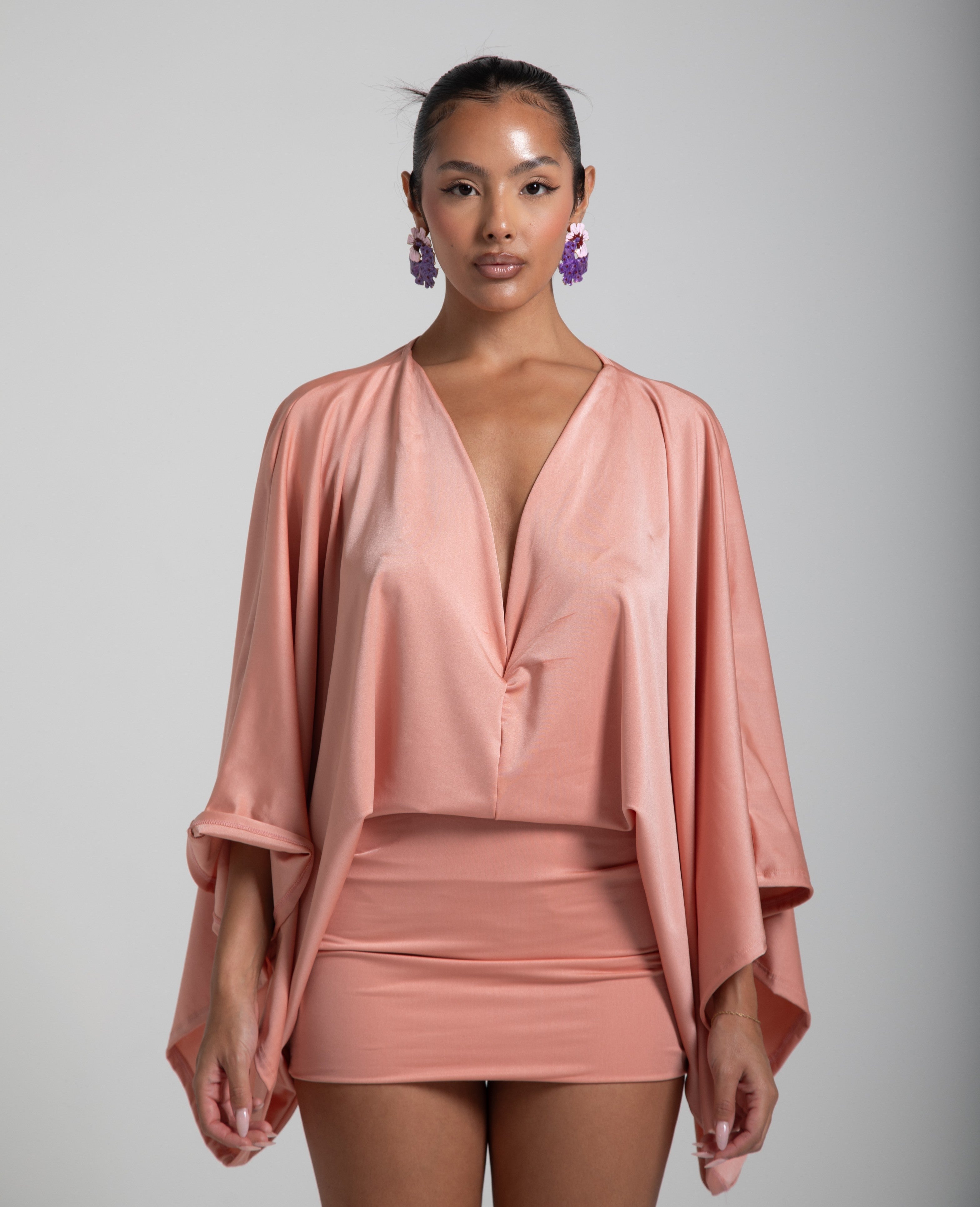 Isla | Deep-Plunge Batwing Mini Dress