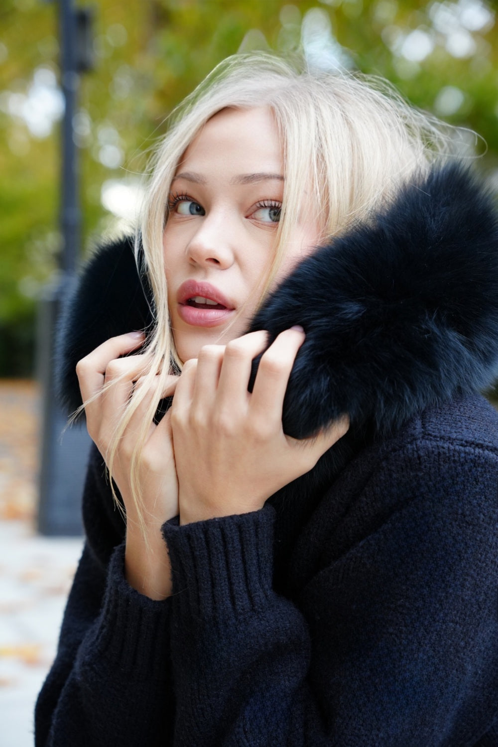 Aubri Faux Fur Hooded Knit Jacket
