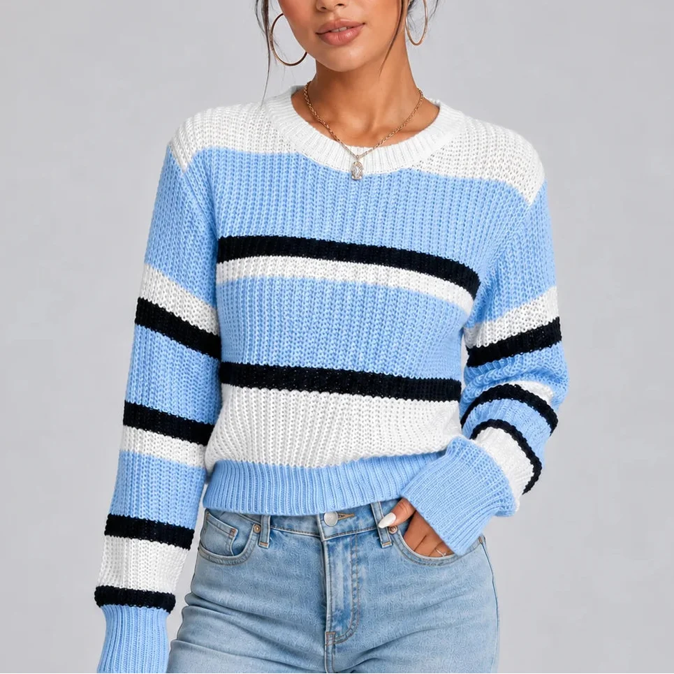 Women's Knit Sweater | Striped Crew Neck Jumper