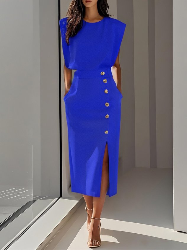 Carlena Button Detail Midi Dress