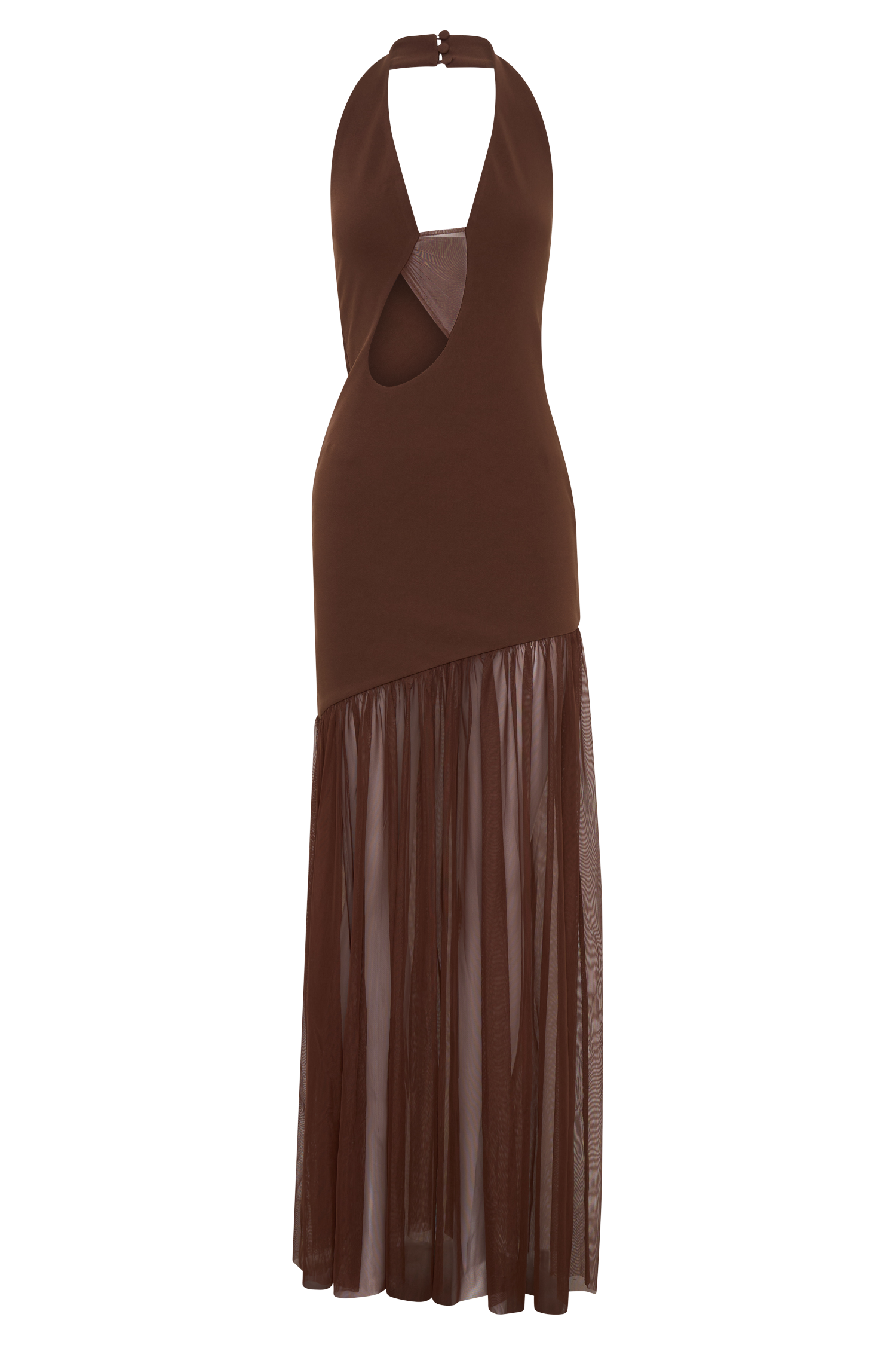 Elowen | Crepe & Mesh Halter Maxi Dress