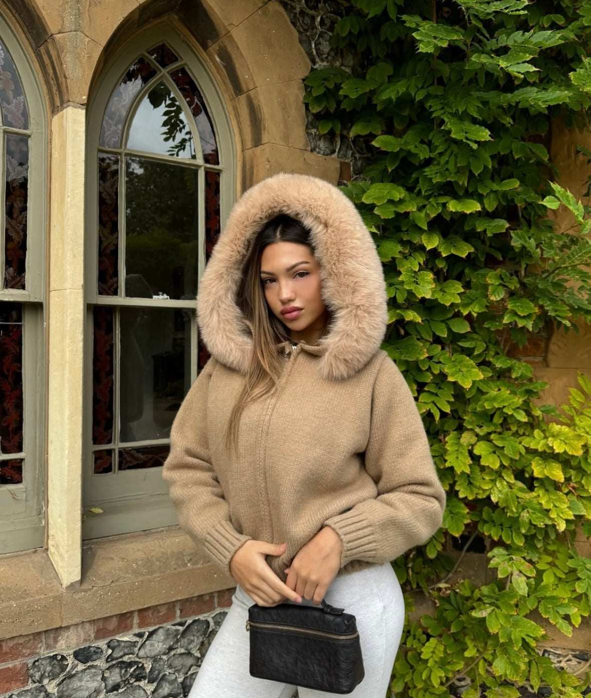 Aubri Faux Fur Hooded Knit Jacket