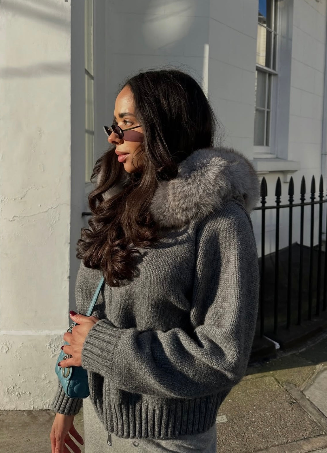 Aubri Faux Fur Hooded Knit Jacket