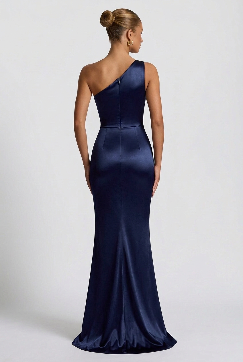 Satin Maxi Dress – Isabella One Shoulder Evening Gown