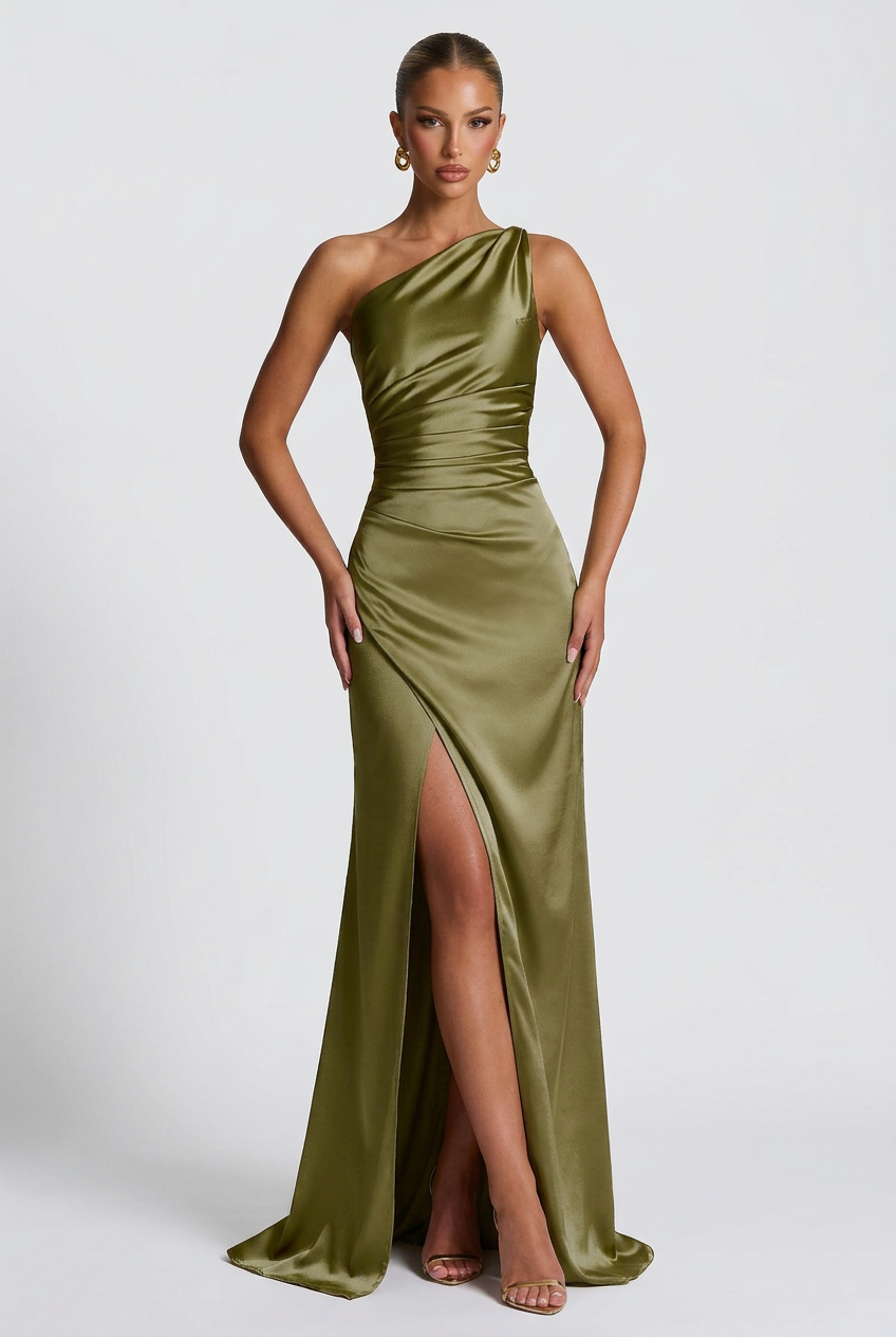 Satin Maxi Dress – Isabella One Shoulder Evening Gown