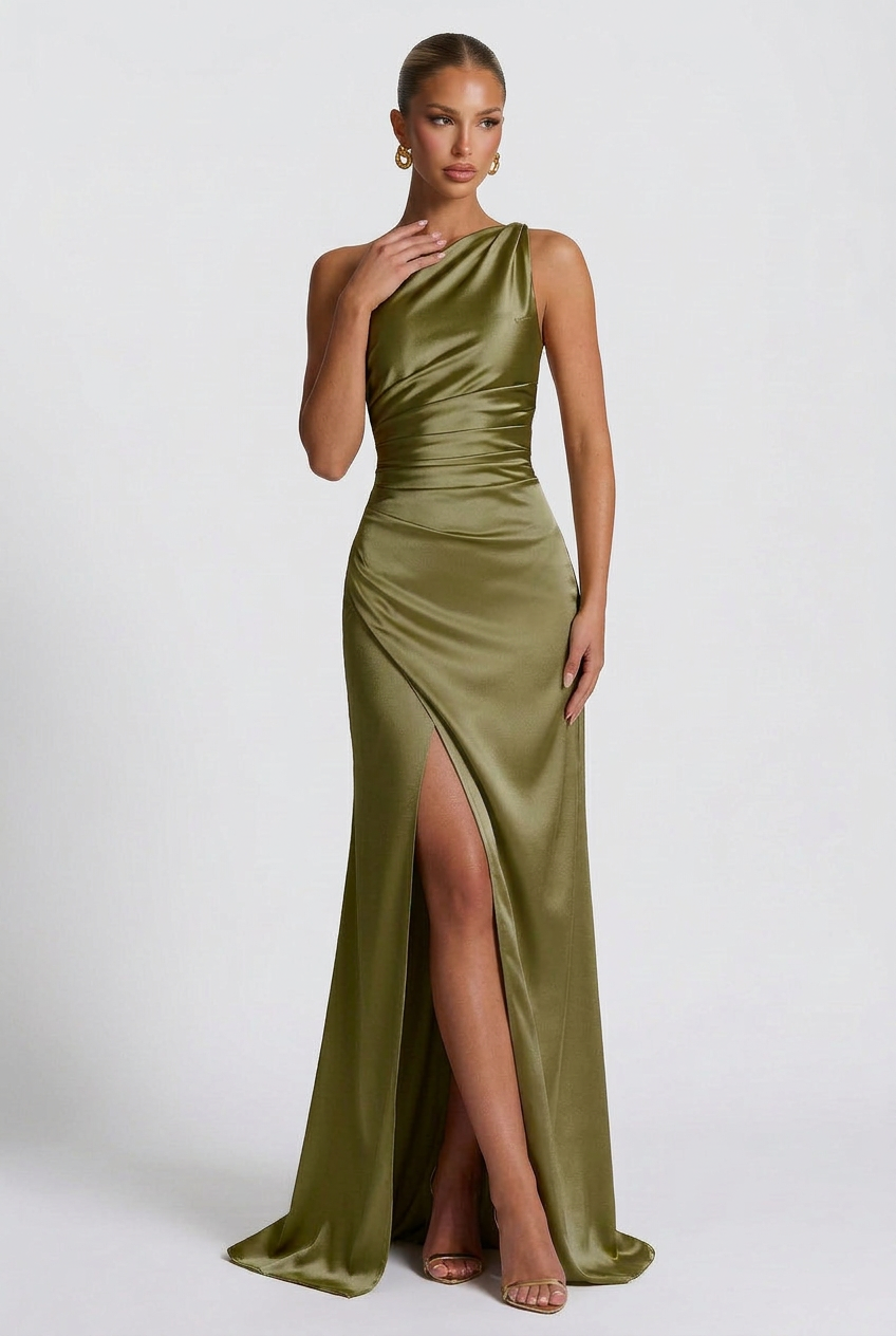 Satin Maxi Dress – Isabella One Shoulder Evening Gown