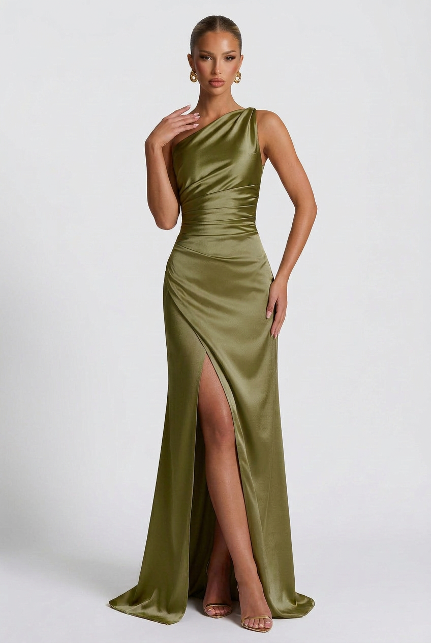 Satin Maxi Dress – Isabella One Shoulder Evening Gown