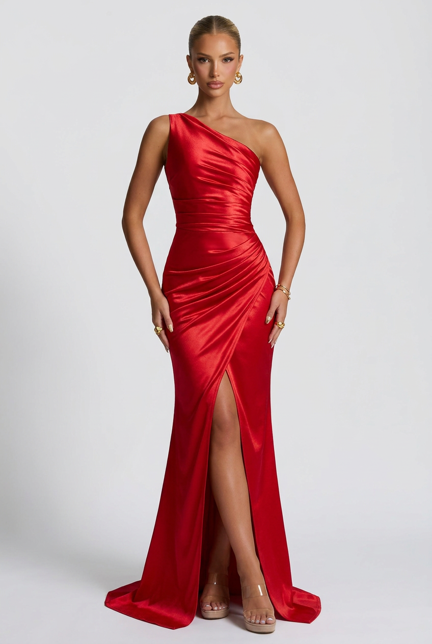 Satin Maxi Dress – Isabella One Shoulder Evening Gown