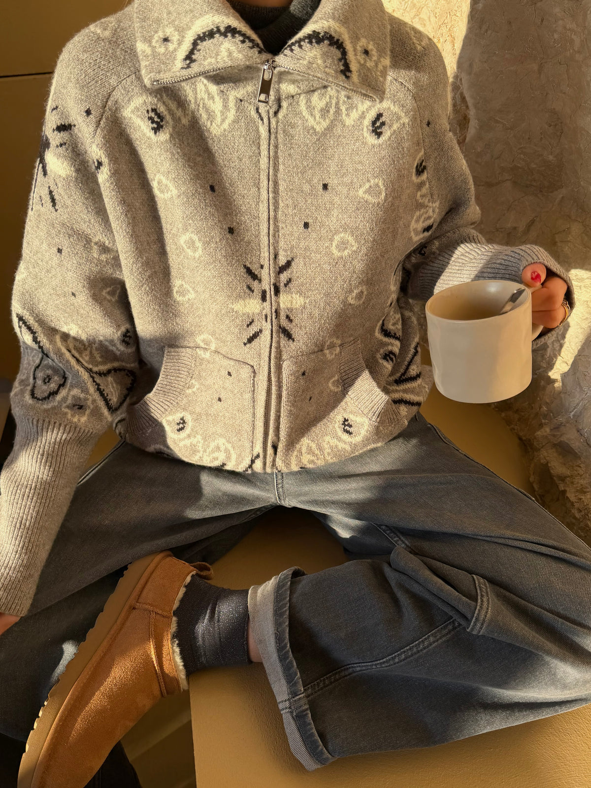 Delaney Paisley Zip-Up Cardigan