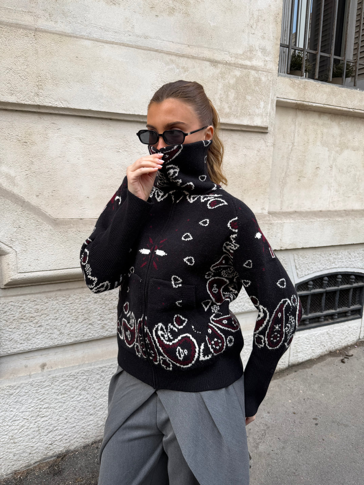 Delaney Paisley Zip-Up Cardigan