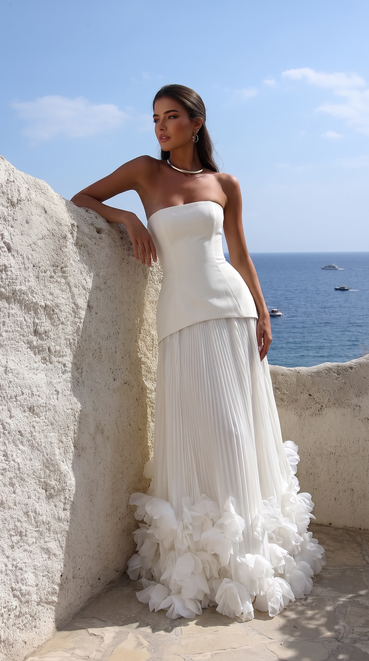 Strapless Maxi Dress – Valentina Floral Pleated Evening Dress