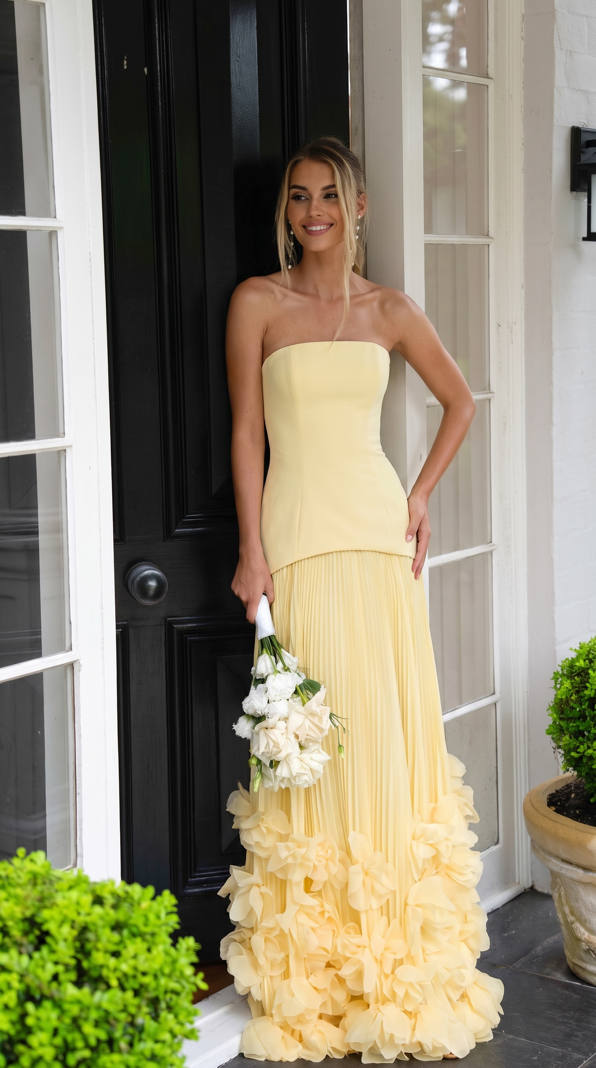 Strapless Maxi Dress – Valentina Floral Pleated Evening Dress
