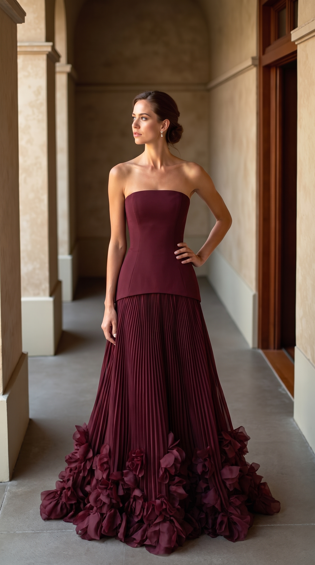 Strapless Maxi Dress – Valentina Floral Pleated Evening Dress