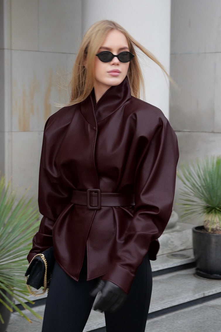 Priscilla Belted Faux Leather Jacket