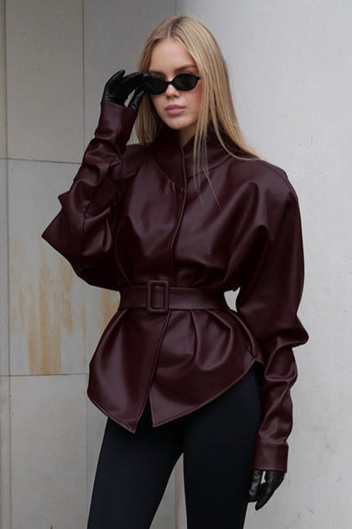 Priscilla Belted Faux Leather Jacket