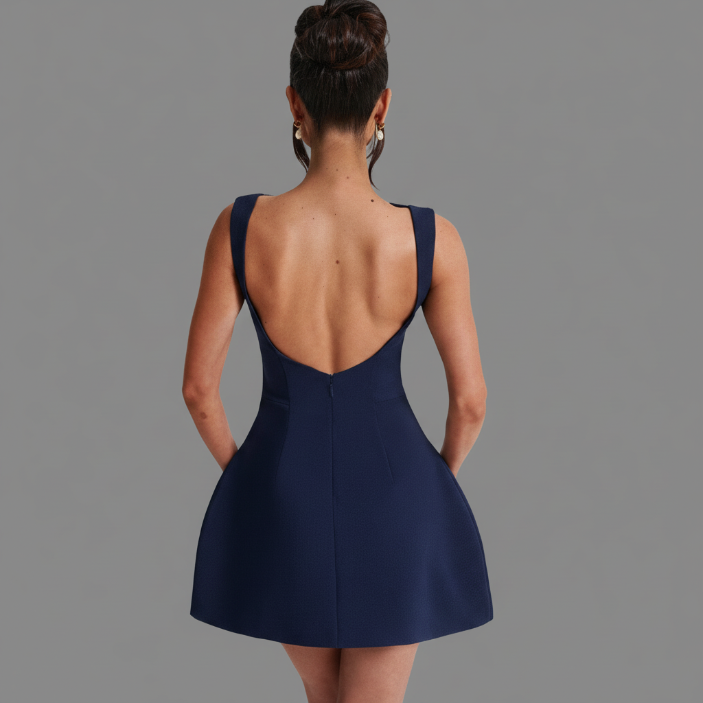 Elodie Boat Neck A-Line Mini Dress