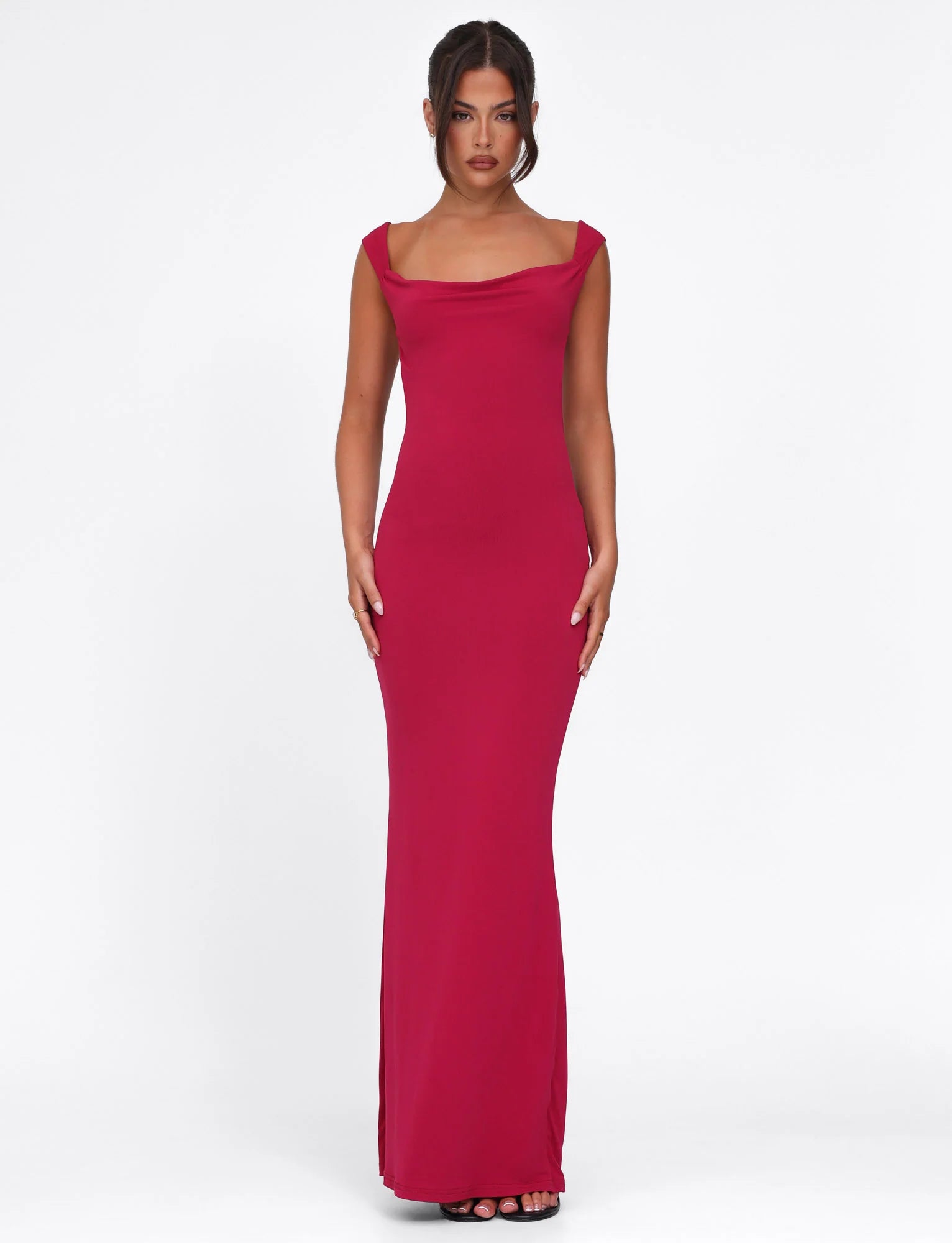 Serena | Crimson Cowl Maxi Dress