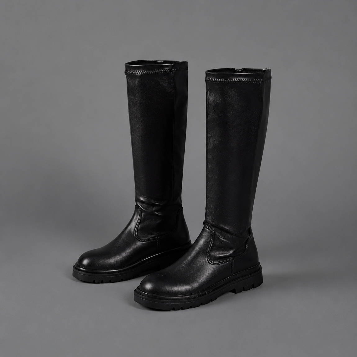 Black Knee High Boots – Valentina Faux Leather Boots