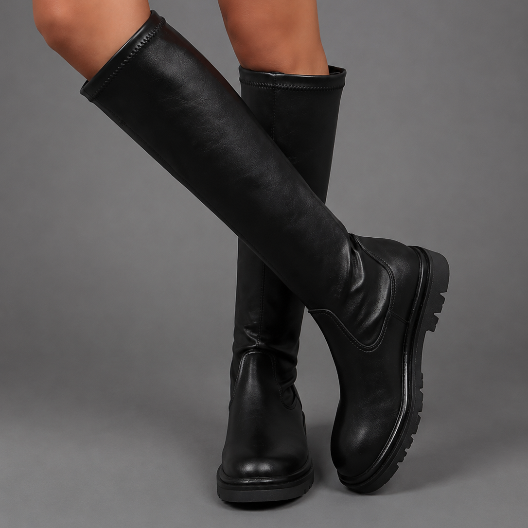 Black Knee High Boots – Valentina Faux Leather Boots