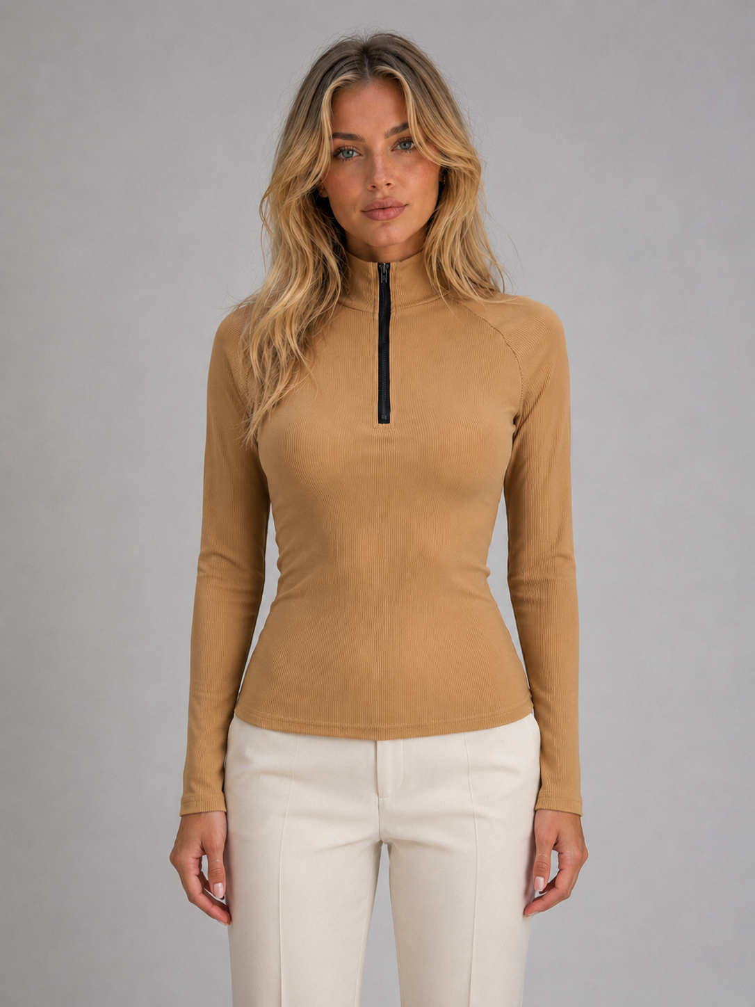 Elise Ribbed Half-Zip Top