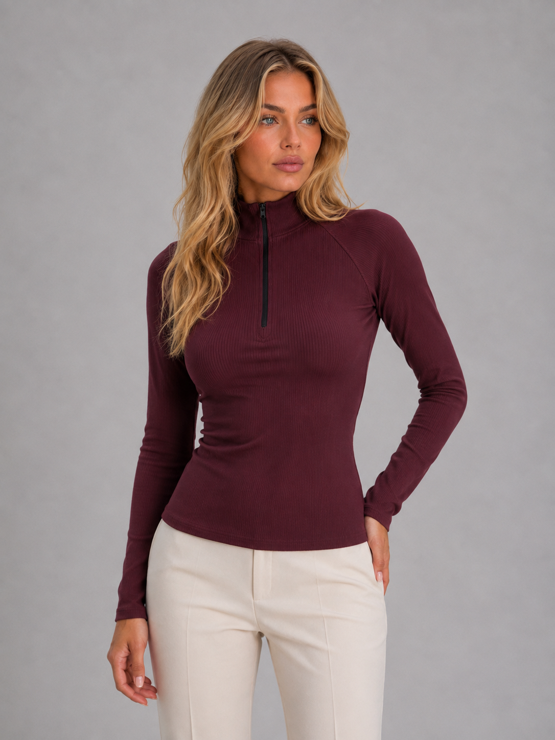 Elise Ribbed Half-Zip Top
