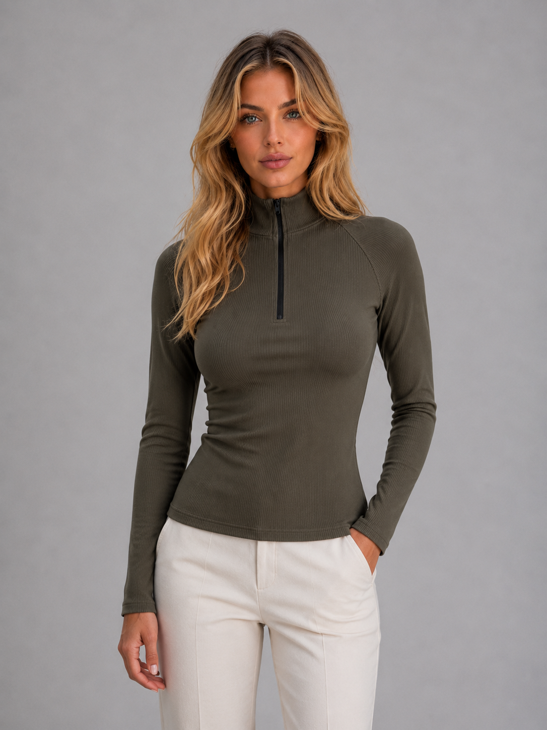 Elise Ribbed Half-Zip Top