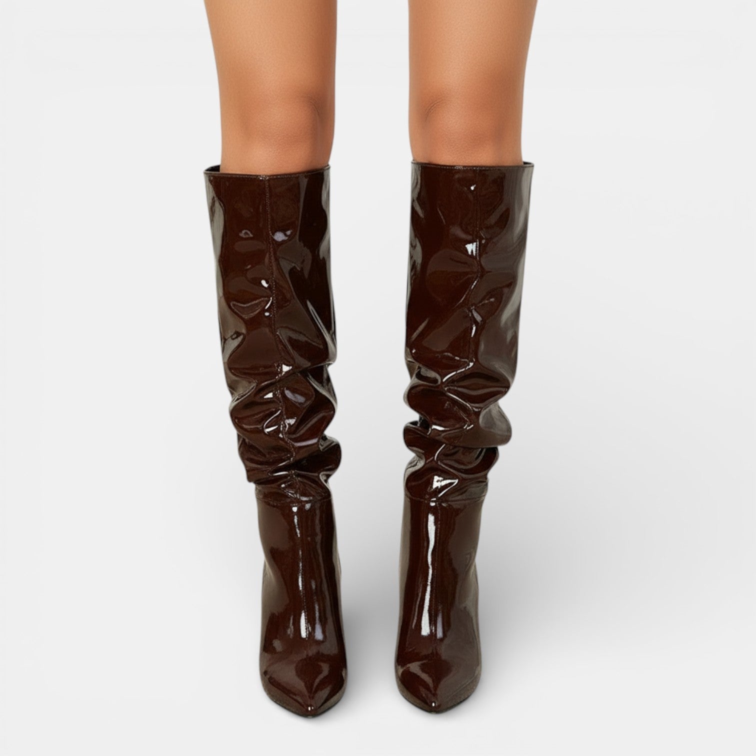 Leather Block Heel Pointed-Toe Boots