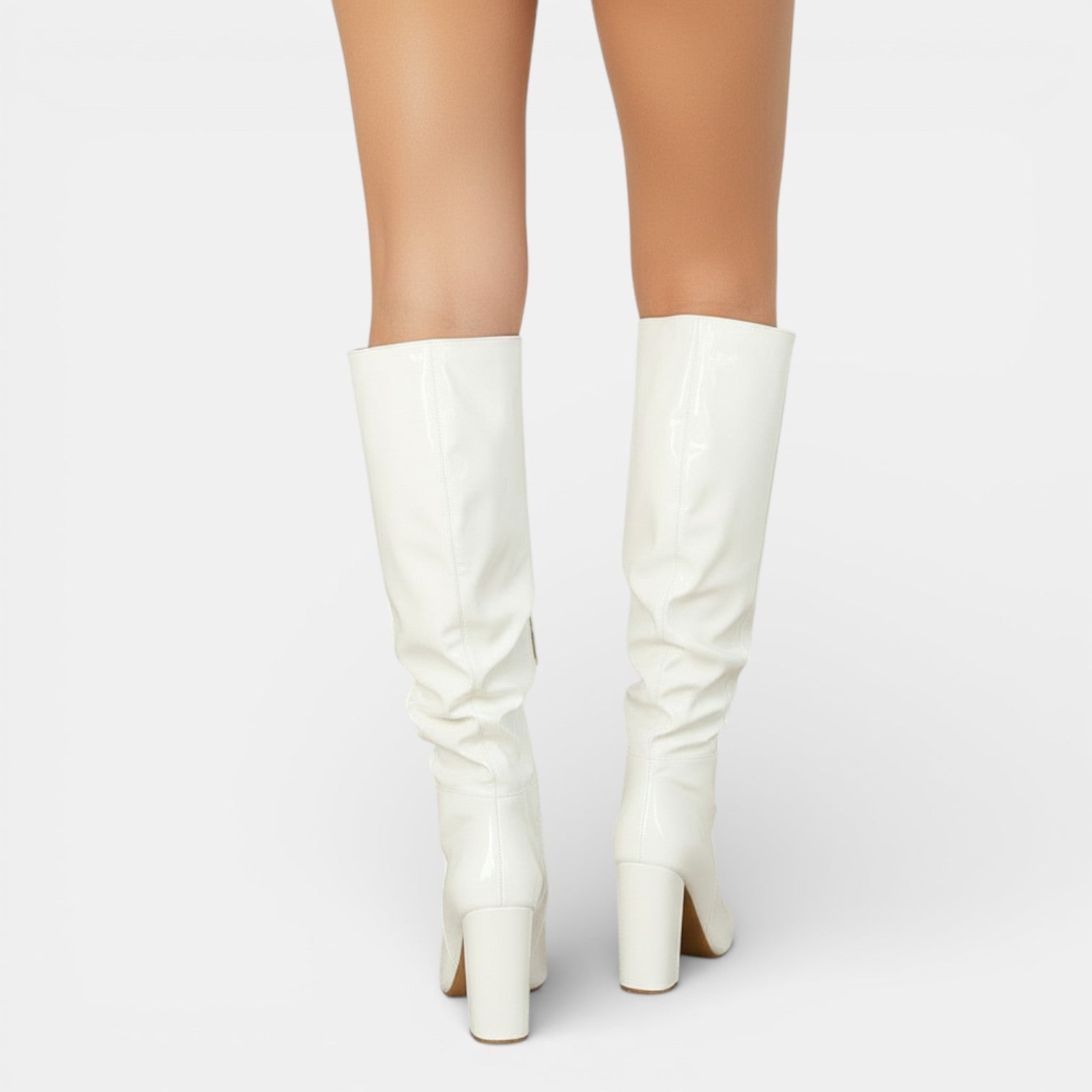 Leather Block Heel Pointed-Toe Boots