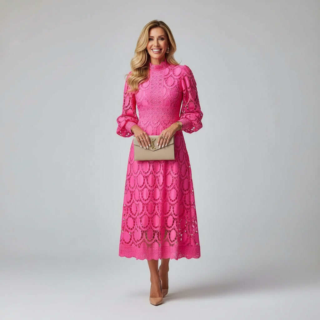 Marit Long Sleeve Wedding Guest Midi Dress