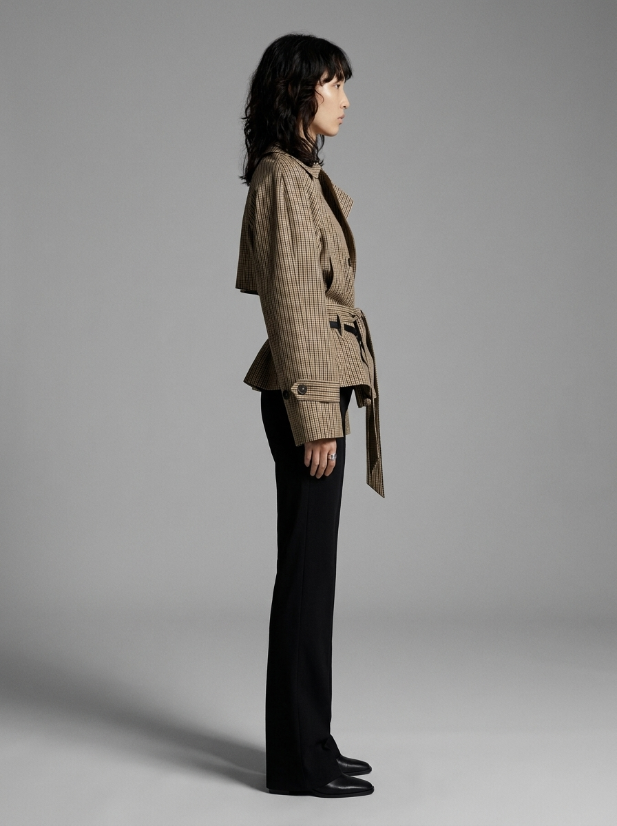 Celeste Checked Belted Trench Coat