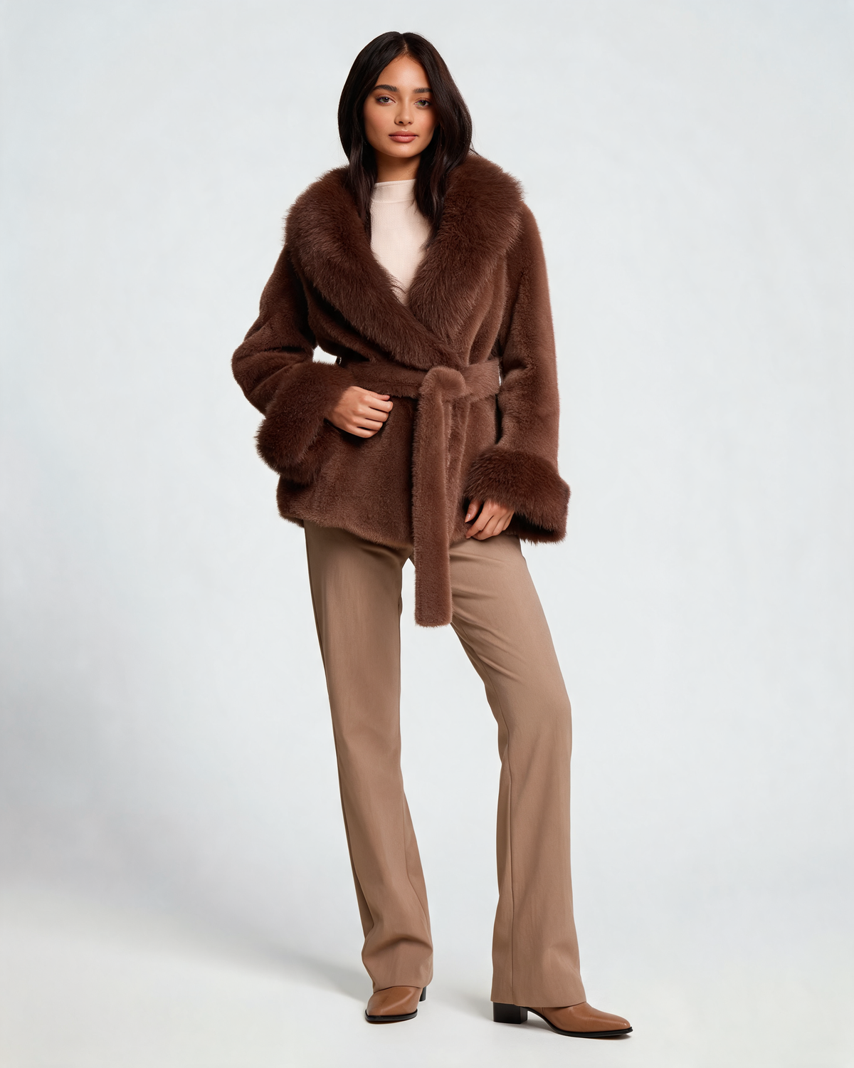 Faux Fur Coat – Isabella Belted Faux Fur Coat