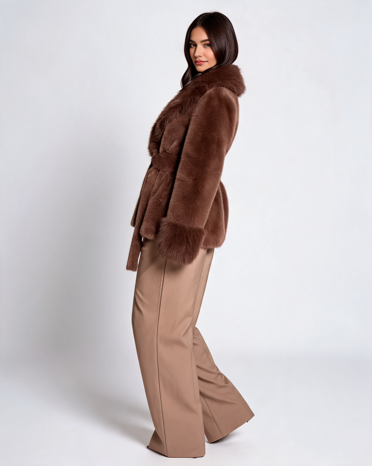 Faux Fur Coat – Isabella Belted Faux Fur Coat