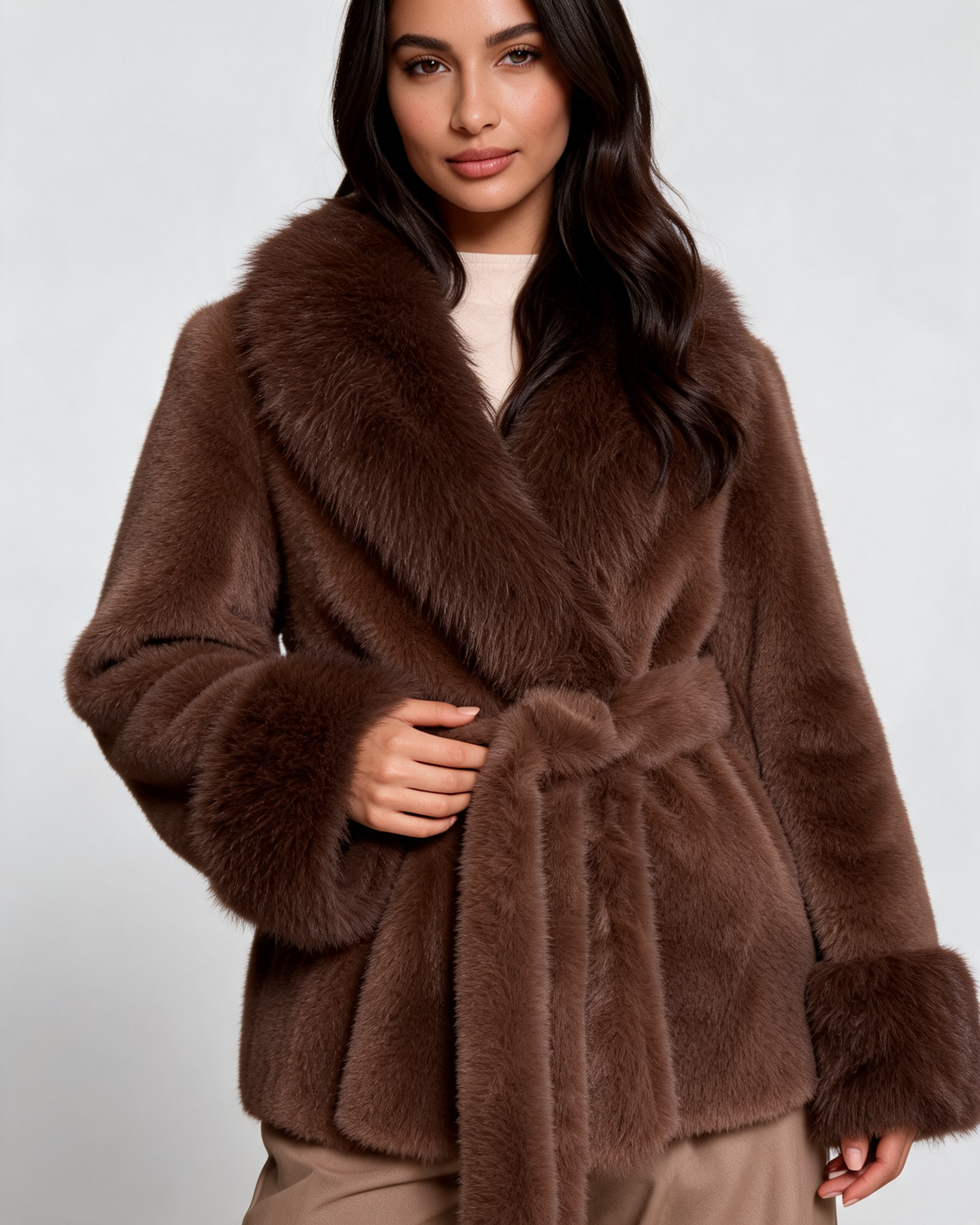Faux Fur Coat – Isabella Belted Faux Fur Coat