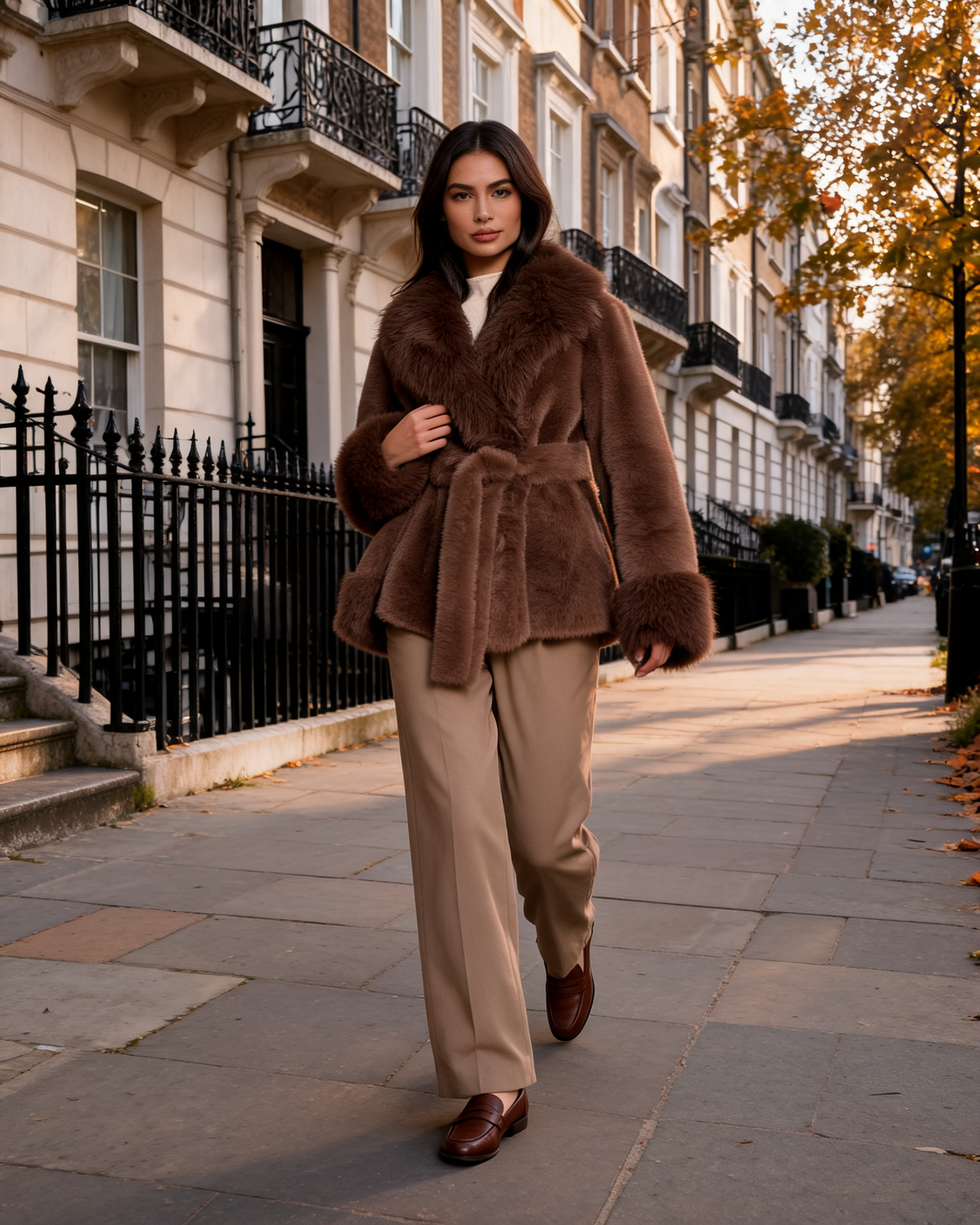 Faux Fur Coat – Isabella Belted Faux Fur Coat