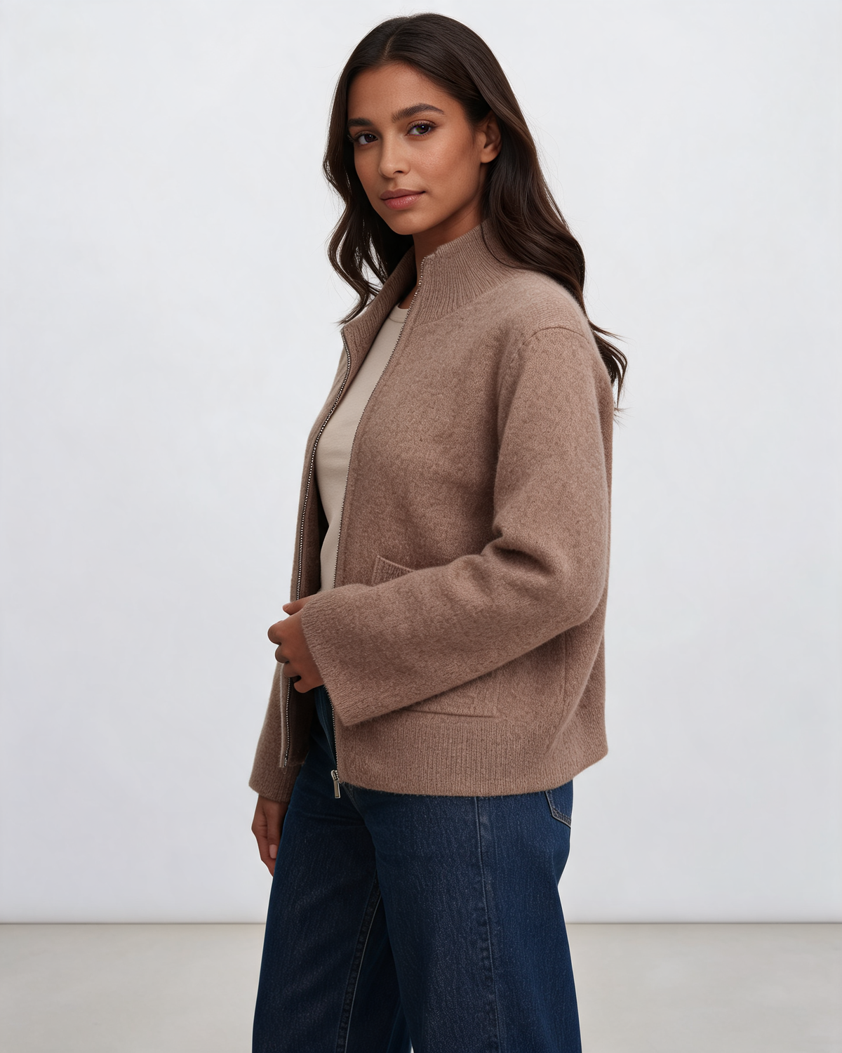 Women's Knit Cardigan – Emilia Zip Front Sweater