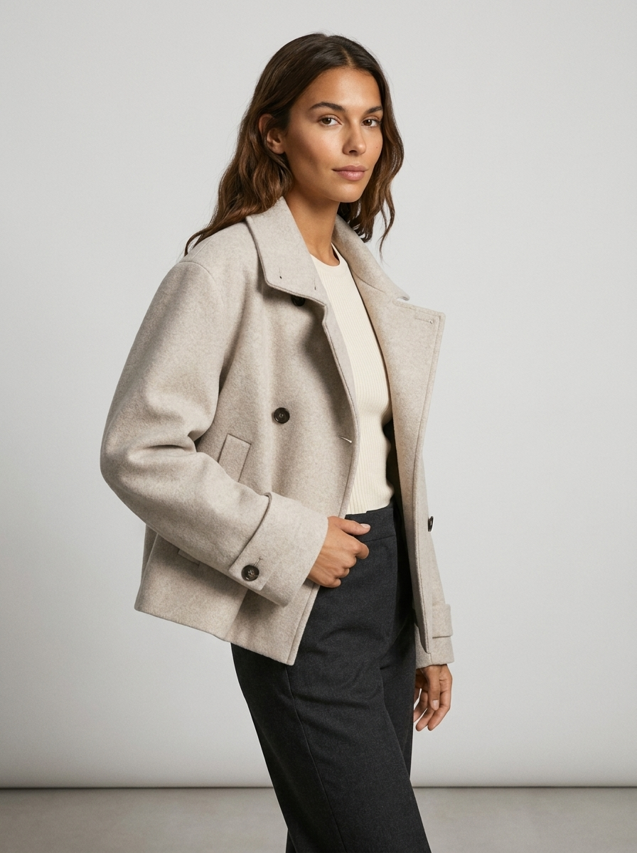 Wool Coat – Emilia Double-Breasted High Collar Coat