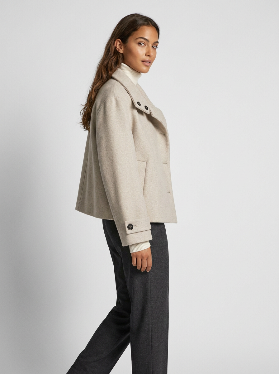 Wool Coat – Emilia Double-Breasted High Collar Coat
