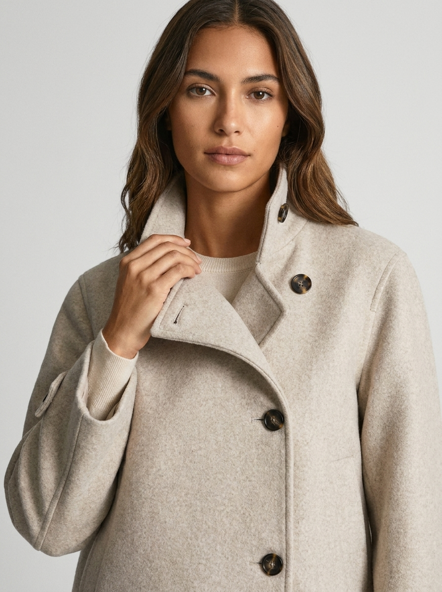 Wool Coat – Emilia Double-Breasted High Collar Coat