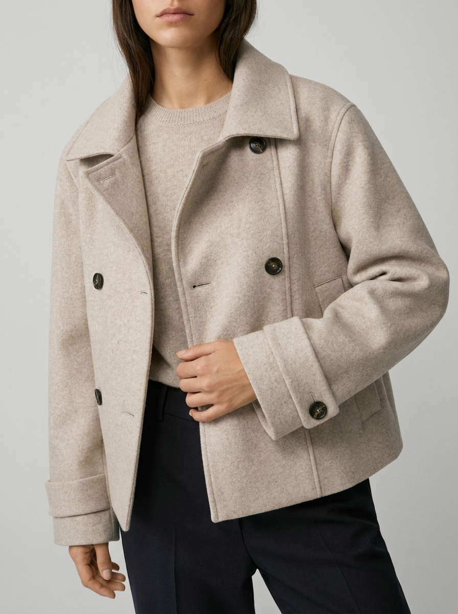 Wool Coat – Emilia Double-Breasted High Collar Coat