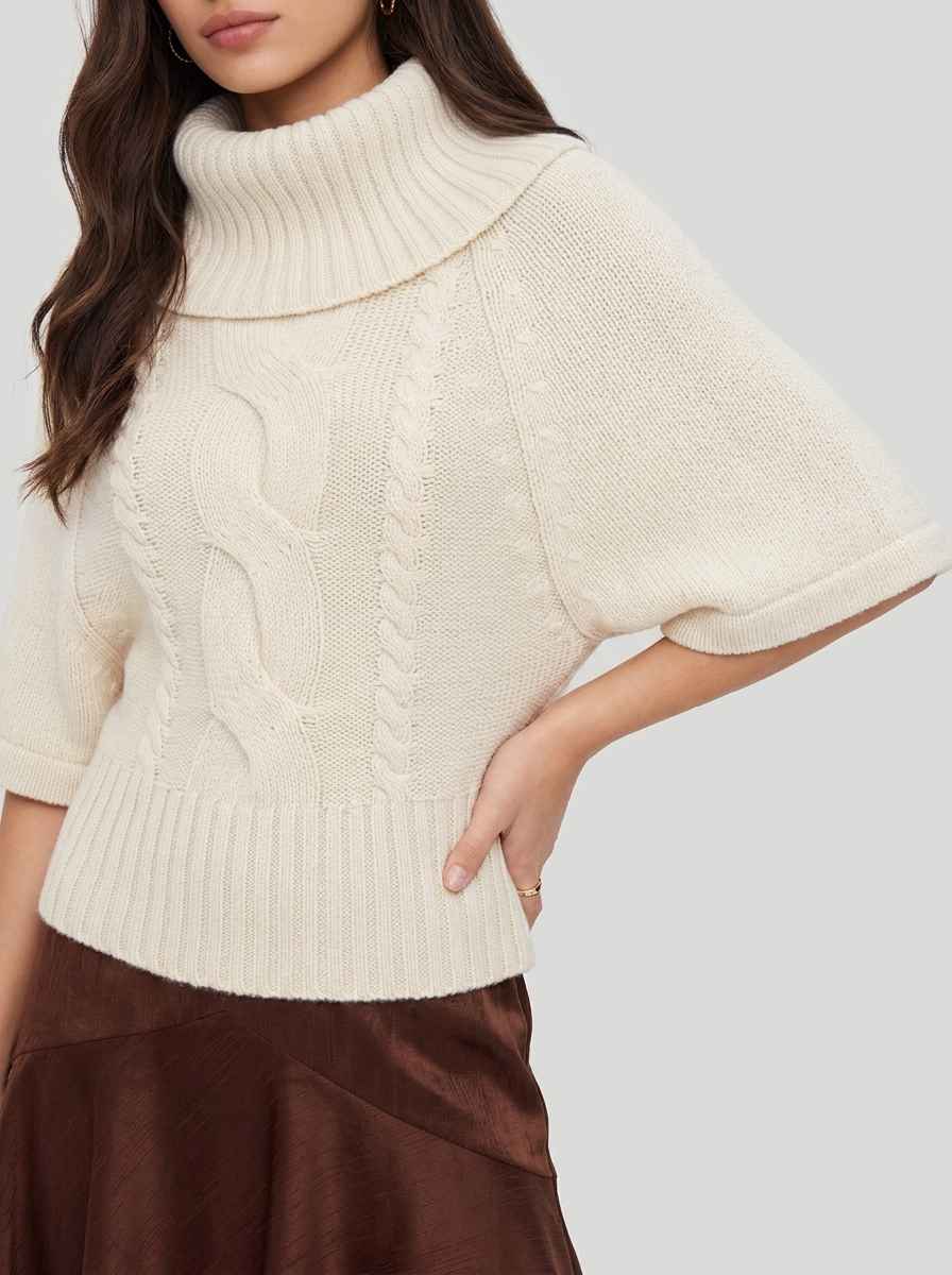 Turtleneck Sweater – Emilia Cable Knit Wool Blend Jumper