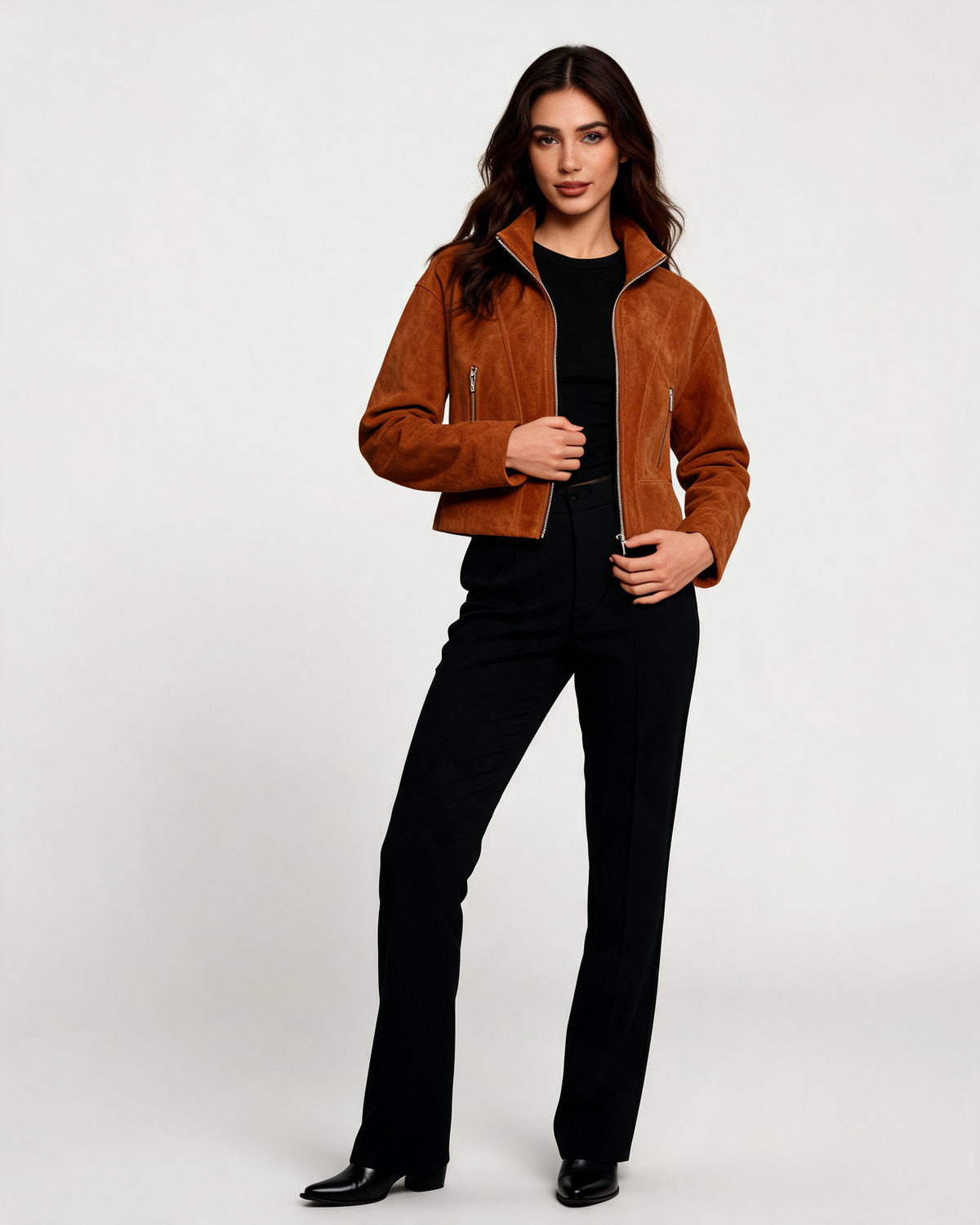 Leather Jacket – Alessia High Neck Leather Jacket