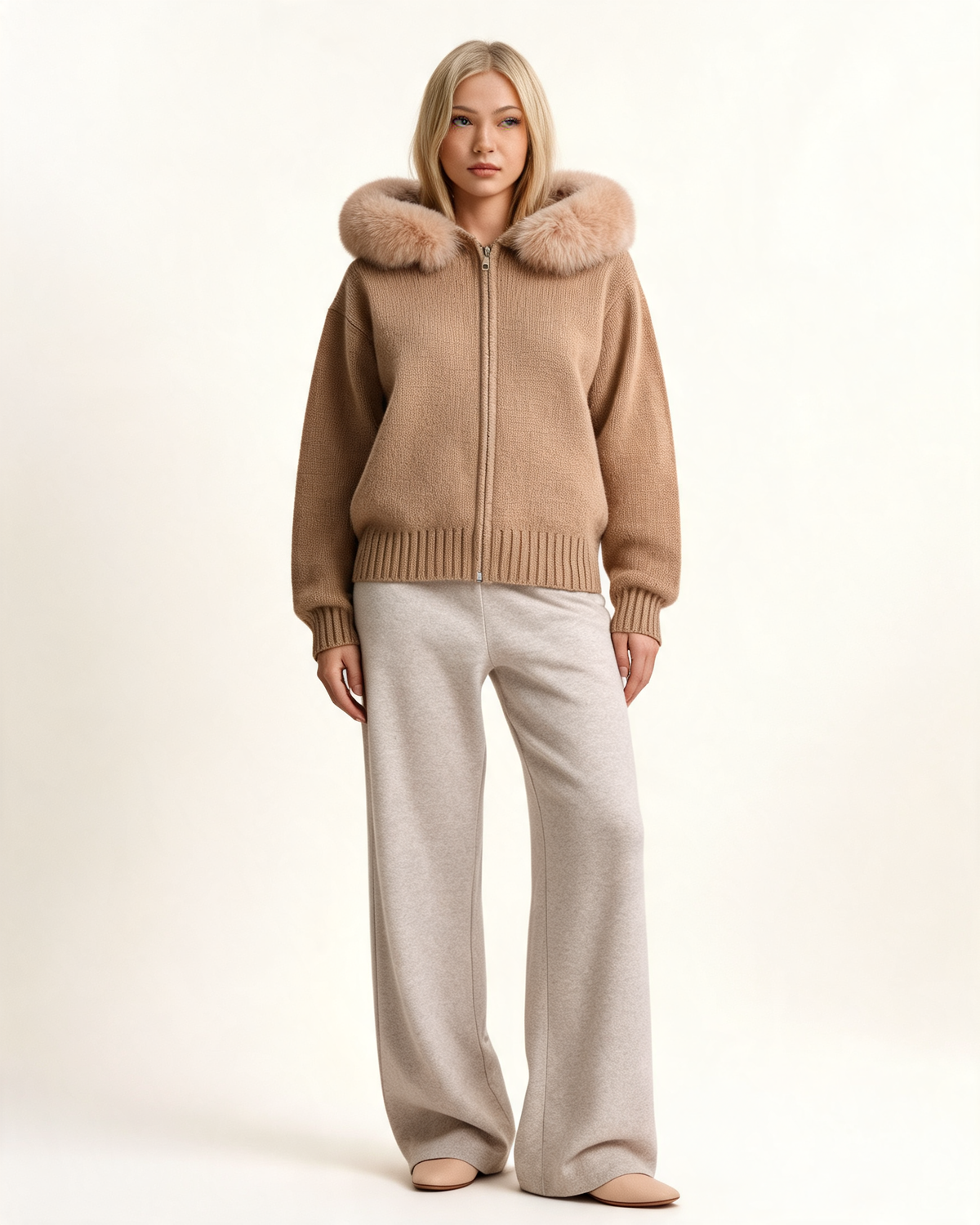Aubri Faux Fur Hooded Knit Jacket