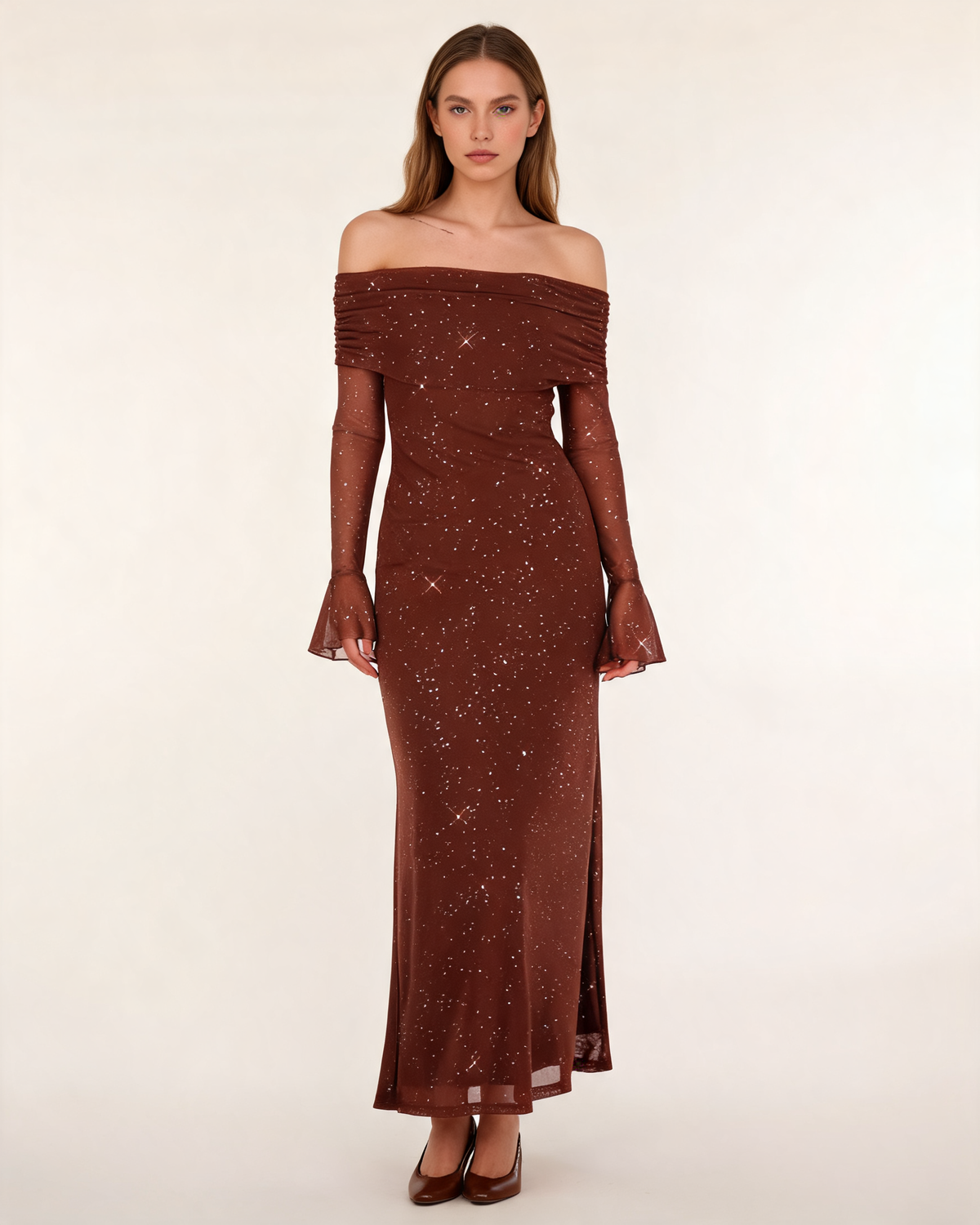 Glitter Dress – Isabeau Off Shoulder Maxi