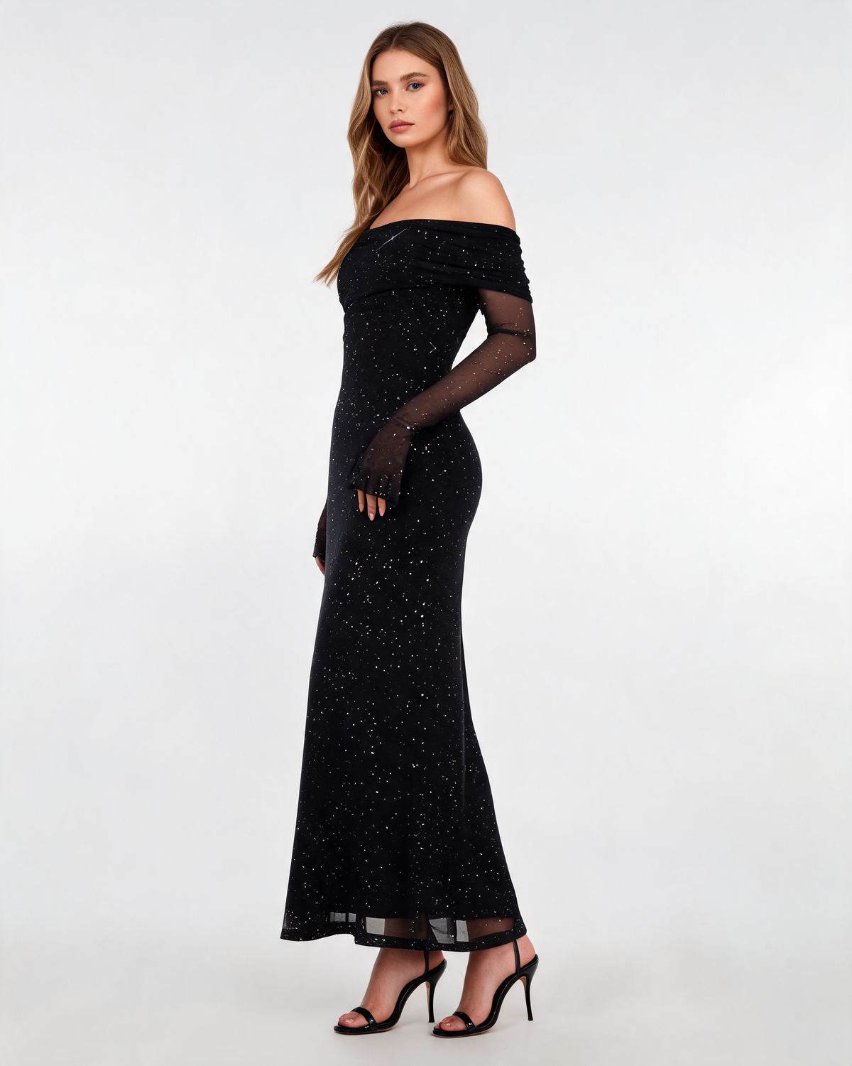 Glitter Dress – Isabeau Off Shoulder Maxi