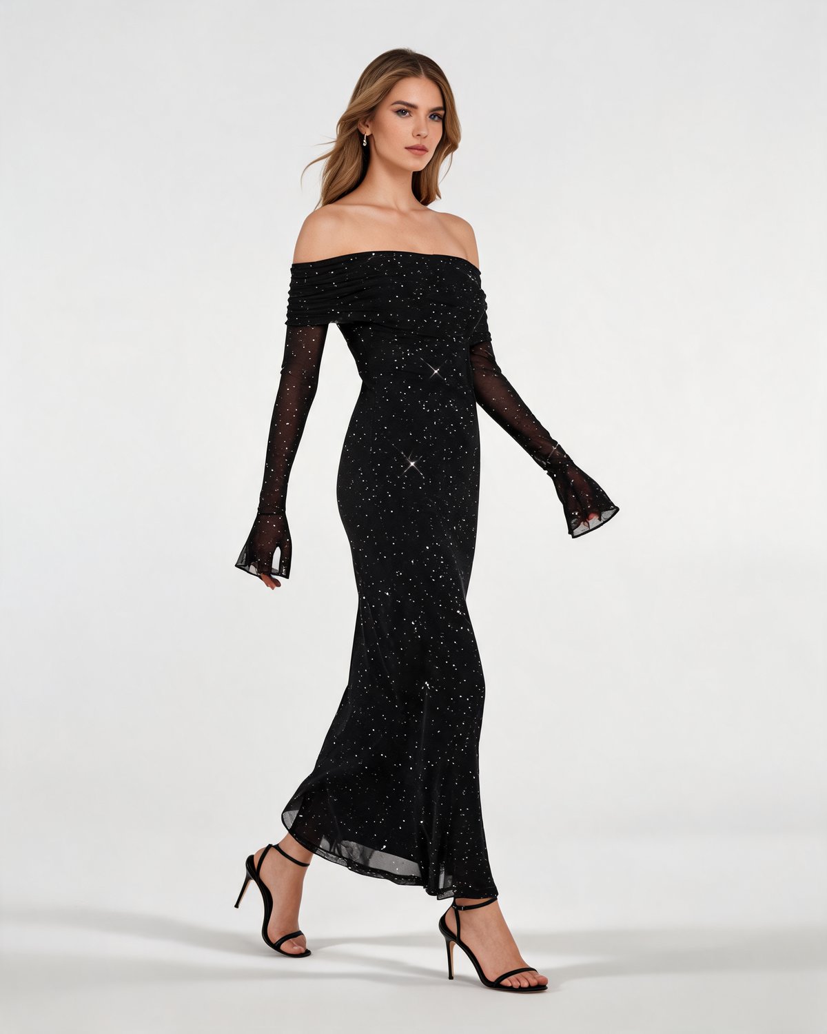 Glitter Dress – Isabeau Off Shoulder Maxi