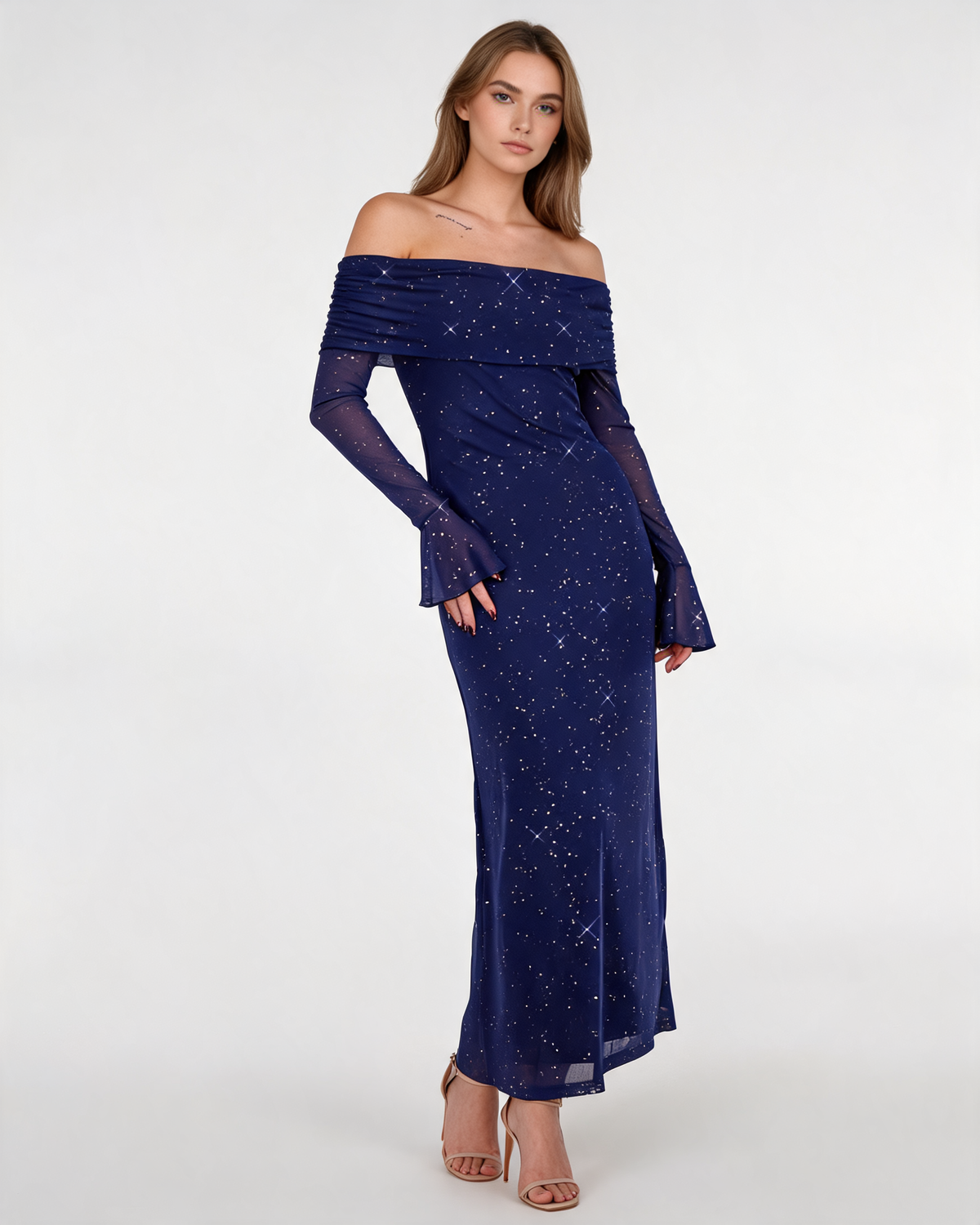 Glitter Dress – Isabeau Off Shoulder Maxi