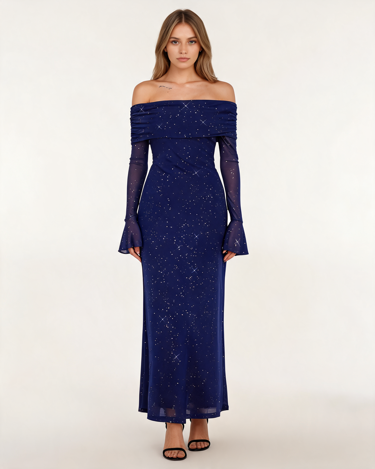 Glitter Dress – Isabeau Off Shoulder Maxi