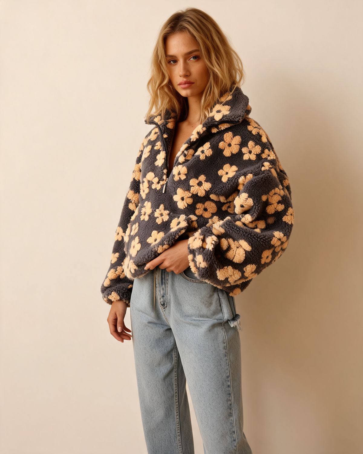 Half-Zip Sweater – Louna Floral Teddy